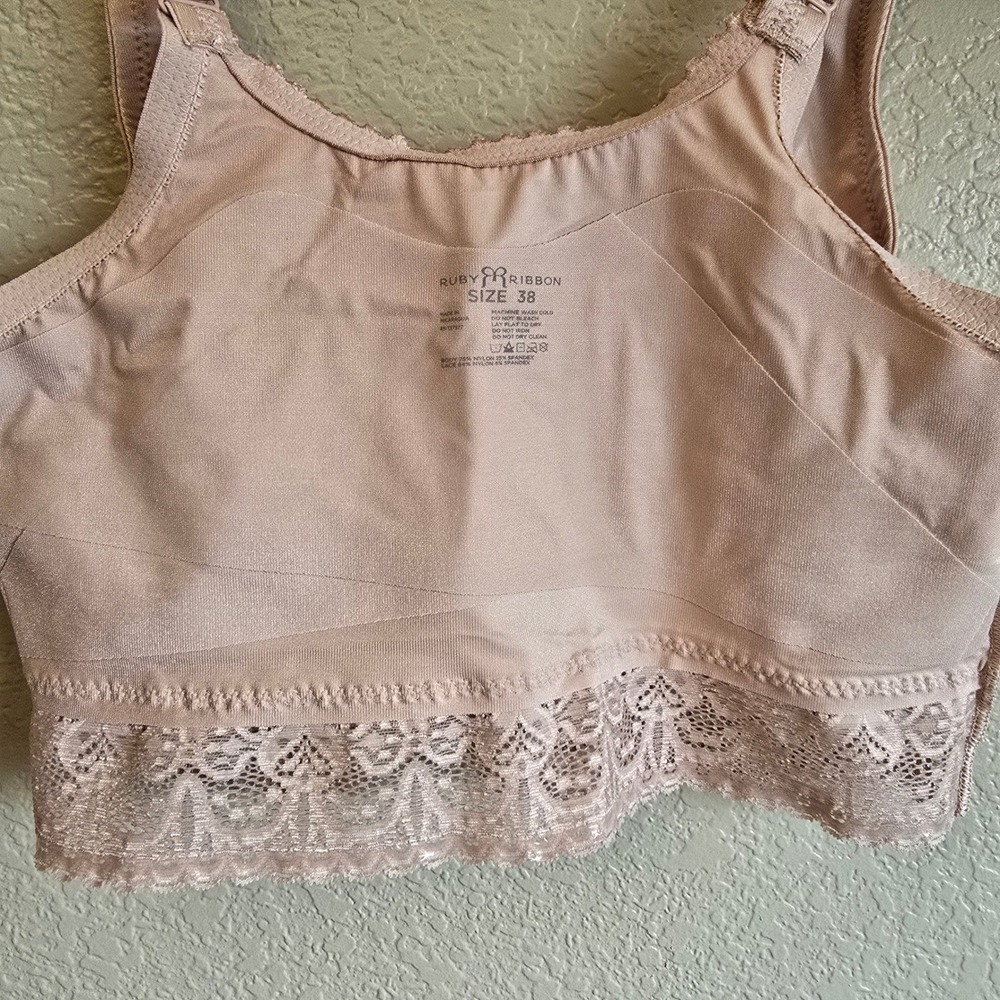 Ruby Ribbon Lace Demiette Bra Pale Pink Nude Wire Free Support Size 38 - Picture 6 of 7